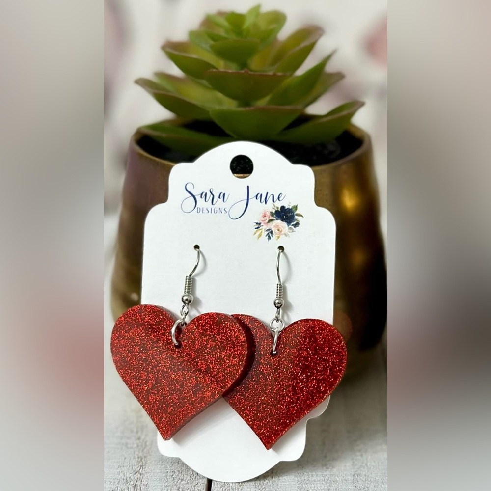 Red Glitter Heart Earrings